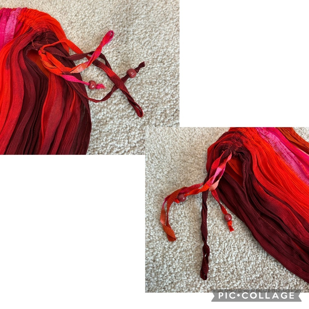 Zara red pink tie-dye BoHo V-neck midi dress Sz M tropical beach vacation NWOT - Picture 14 of 16